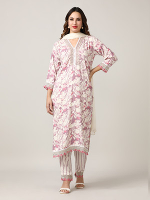 Jaipur Kurti Floral Print Kurta, Trouser/Pant & Dupatta Set