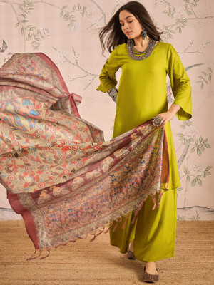 InWeave Solid Kurta, Palazzo & Dupatta Set