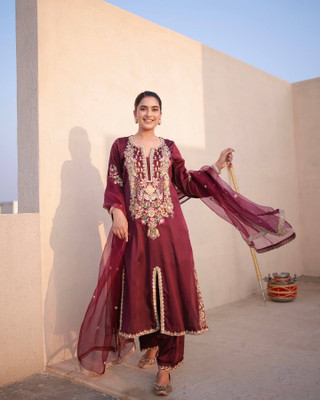 shreejifashion ltd Embroidered Kurta, Palazzo & Dupatta Set