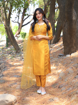 TWIKA Embroidered, Embellished, Woven Kurta, Trouser/Pant & Dupatta Set