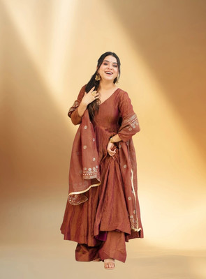 KHANJAN FASHION Solid Anarkali Kurta, Bottom & Dupatta Set