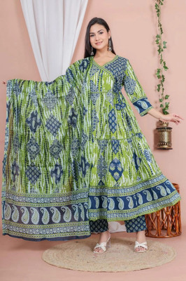Elbwear Printed Kurta, Palazzo & Dupatta Set
