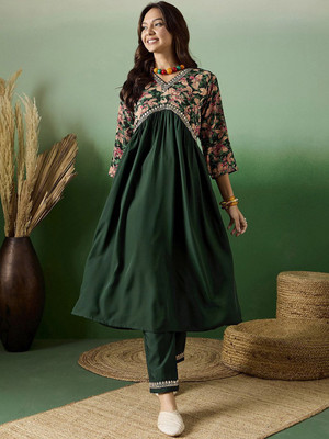Sangria Solid Anarkali Kurta, Bottom & Dupatta Set