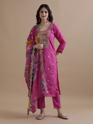 Jaipur Kurti Embroidered Kurta, Trouser/Pant & Dupatta Set