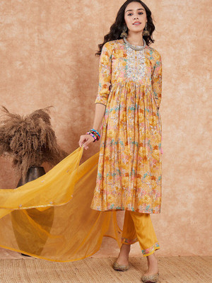 Sangria Self Design Anarkali Kurta, Bottom & Dupatta Set