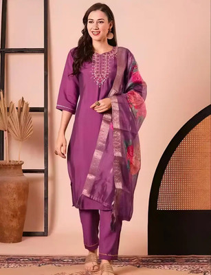 Aksa Fashion Embroidered Kurta, Trouser/Pant & Dupatta Set
