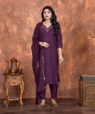 DEVPRIYA VENTURE Solid Kurta, Trouser/Pant & Dupatta Set