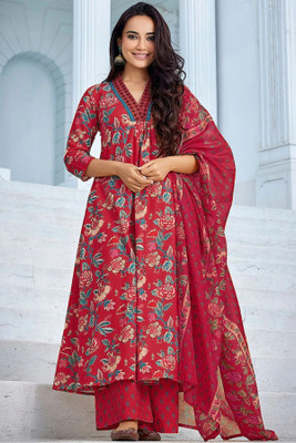 ANSAYA Printed Anarkali Kurta, Bottom & Dupatta Set