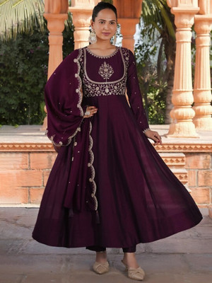 Kunj Creation Embroidered Anarkali Kurta, Bottom & Dupatta Set