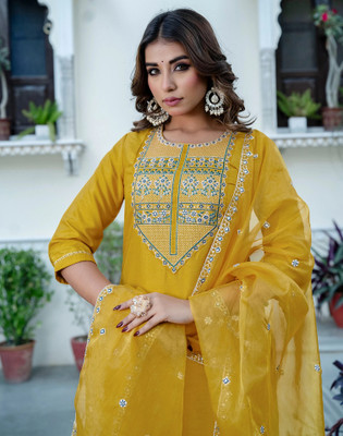 Skylee Embellished, Embroidered, Self Design Kurta, Trouser/Pant & Dupatta Set
