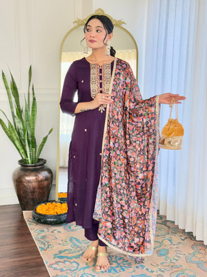 SwirlStyle Embroidered Kurta, Salwar & Dupatta Set