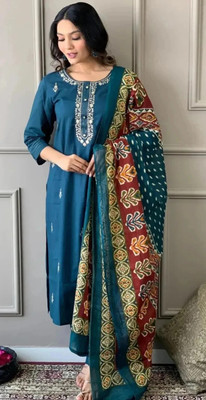 Talavadi Embroidered Kurta, Churidar & Dupatta Set
