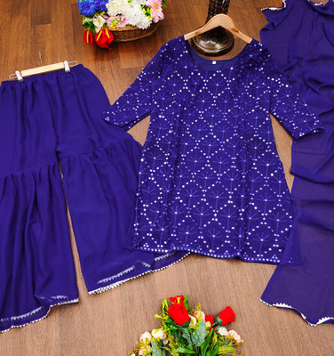 JP FASHION Embroidered Kurta, Sharara & Dupatta Set