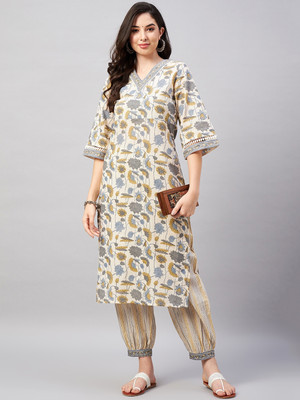 WineRed Floral Print Kurta, Trouser/Pant & Dupatta Set
