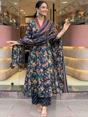 DONNING Art Floral Print Kurta, Palazzo & Dupatta Set