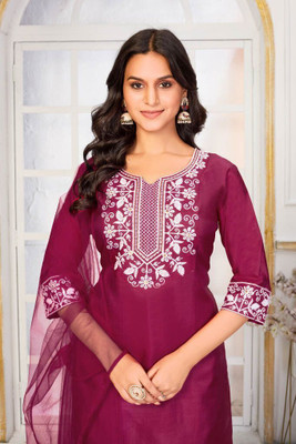 SARVAGNA Embroidered Kurta, Trouser/Pant & Dupatta Set