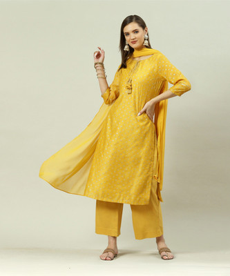 BIBA Printed Kurta, Palazzo & Dupatta Set