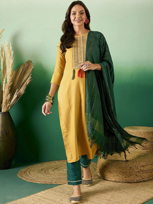 Sangria Embroidered Kurta, Trouser/Pant & Dupatta Set