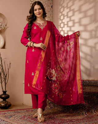 MEHZEEL FAB Embroidered Kurta, Trouser/Pant & Dupatta Set