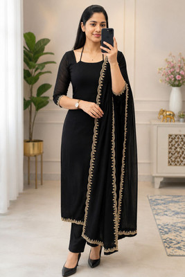 KROLIANT Solid Kurta, Palazzo & Dupatta Set