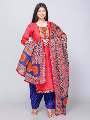 Jevi Prints Self Design, Printed Kurta, Patiala & Dupatta Set