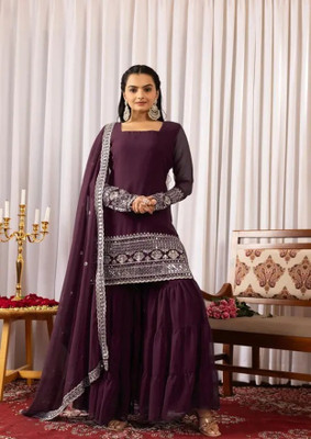 Gelanifashion Women Kurti Sharara Attached Dupatta Set