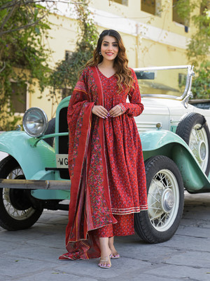 DIVENA Printed Anarkali Kurta, Bottom & Dupatta Set