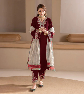 WAZIX Clothing Embroidered Kurta, Trouser/Pant & Dupatta Set