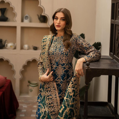 Firewave Embroidered Kurta, Palazzo & Dupatta Set