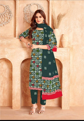 Manila creations Checkered, Geometric Print, Floral Print Kurta, Trouser/Pant & Dupatta Set
