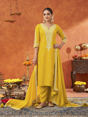 Fourleaf Embroidered Kurta, Trouser/Pant & Dupatta Set