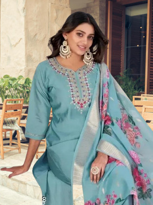 S K Fashion Embroidered Anarkali Kurta, Bottom & Dupatta Set