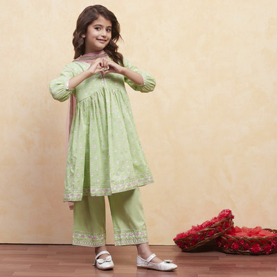 BIBA Printed Kurta, Palazzo & Dupatta Set