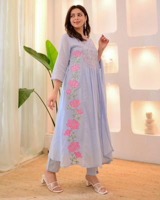 Clothyvia Embroidered Kurta, Trouser/Pant & Dupatta Set