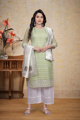 nejadhari fashion Solid Kurta, Palazzo & Dupatta Set