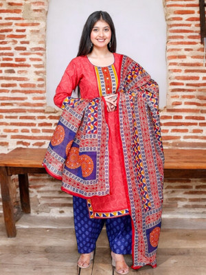 Jevi Prints Self Design, Printed Kurta, Patiala & Dupatta Set