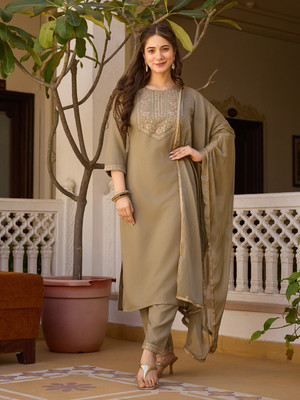 Feelon Embroidered Kurta, Trouser/Pant & Dupatta Set