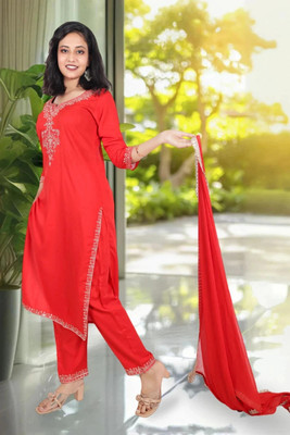 Bilori Embroidered Kurta, Trouser/Pant & Dupatta Set