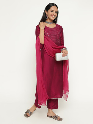 Angkor Embroidered Kurta, Trouser/Pant & Dupatta Set