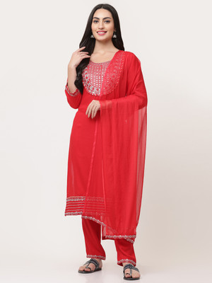 SAVI Embroidered Kurta, Trouser/Pant & Dupatta Set