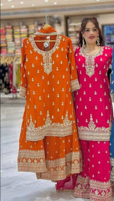 MAHI FASHIONE Embroidered Kurta, Palazzo & Dupatta Set