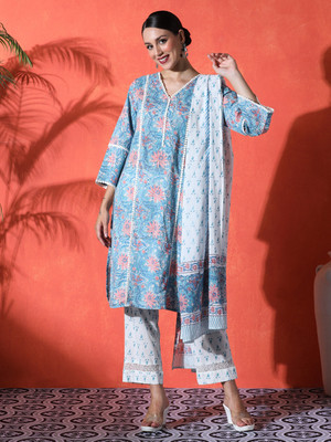 Sangria Printed Kurta, Trouser/Pant & Dupatta Set