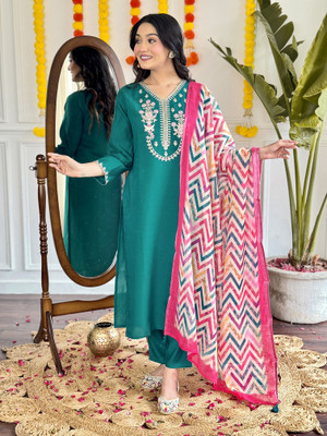 SELVIFAB Embroidered Kurta, Trouser/Pant & Dupatta Set
