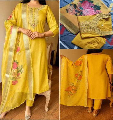 ROZRI Embroidered Kurta, Palazzo & Dupatta Set