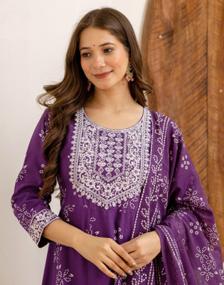 Skylee Printed, Embroidered, Embellished Anarkali Kurta, Bottom & Dupatta Set