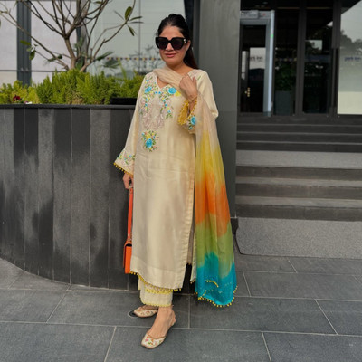 CLOTHCLICK Embroidered Kurta, Churidar & Dupatta Set