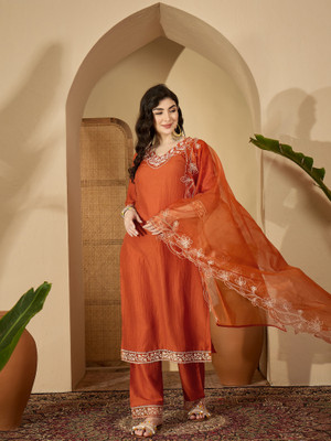 Sangria Embroidered Kurta, Trouser/Pant & Dupatta Set