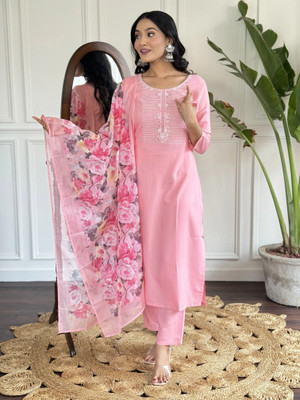 FancyFits Embroidered, Solid Kurta, Trouser/Pant & Dupatta Set