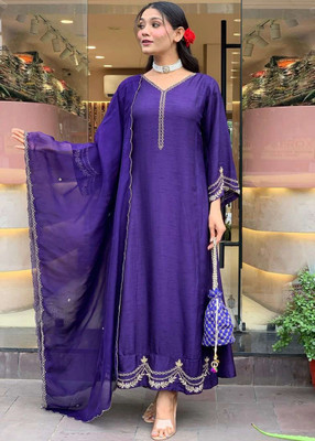 Tasrika Embroidered Anarkali Kurta, Bottom & Dupatta Set