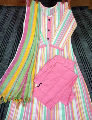 HOC's Striped Kurta, Trouser/Pant & Dupatta Set